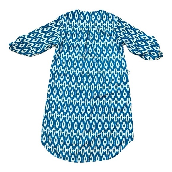 Maeve Anthropologie Ikat Button Down Dress 3/4 Sleeves Geometric Turquoise White - Picture 3 of 5